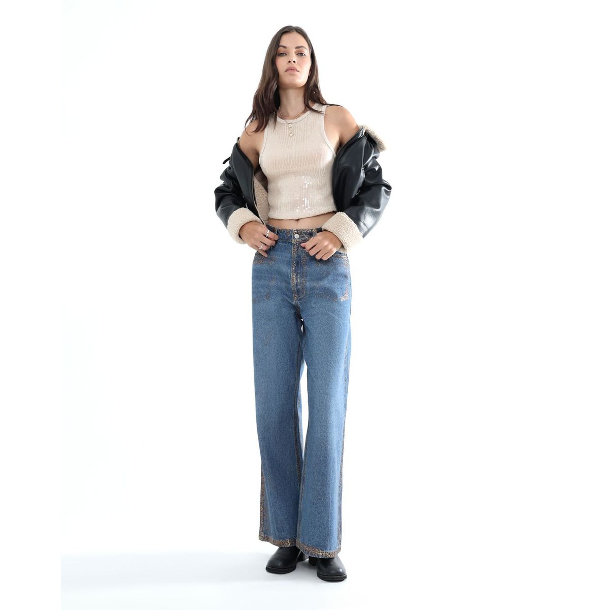 SEVEN SEVEN - Jeans Wide Leg Con Foil  Para Mujer Azul Seven Seven