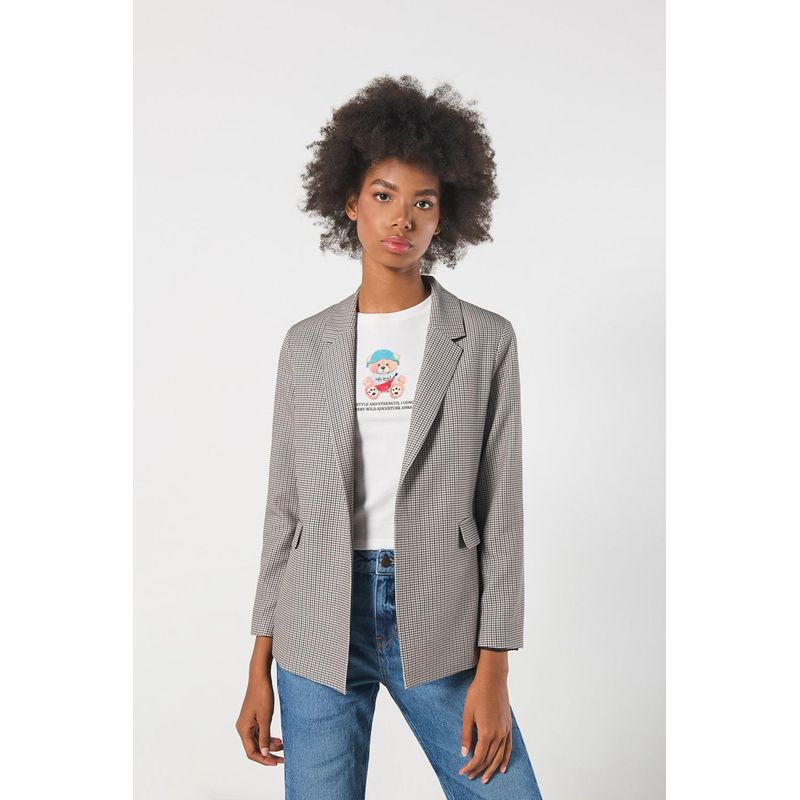 KOAJ - KOAJ Blazer a cuadros kaki con bolsillos y solapas clásicas MUJER