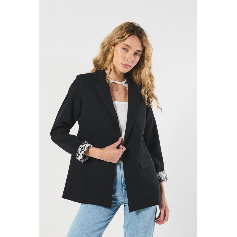 KOAJ - KOAJ Blazer negro manga larga, puño interno con estampado MUJER