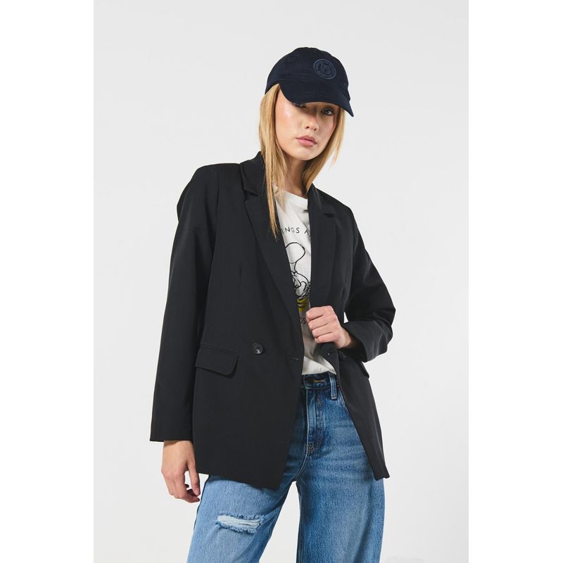 KOAJ - KOAJ Blazer negro con cierre cruzado y solapas clásicas MUJER