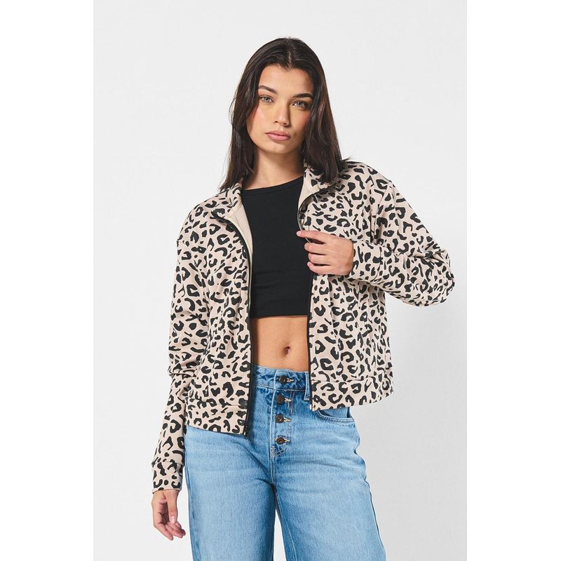 KOAJ - KOAJ Buzo kaki con diseño animal print, cremallera y cuello al MUJER