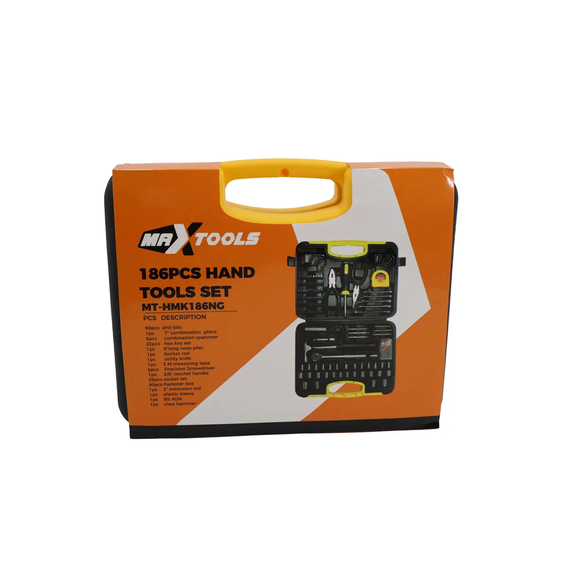 MAXTOOLS - Maxtools Kit de Herramientas Manuales Para el Hogar 186 Piezas Destornillador, Pinzas Combinadas