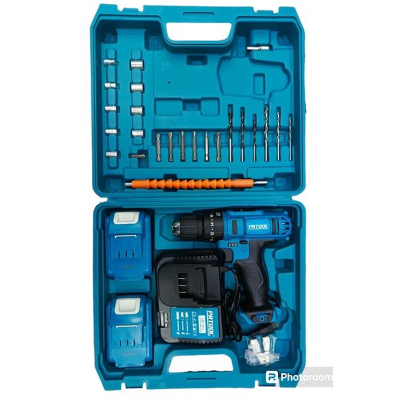 PROTOOL - Taladro Inalámbrico 24v Percutor Pesado 2 Baterías + Caja Accesorios