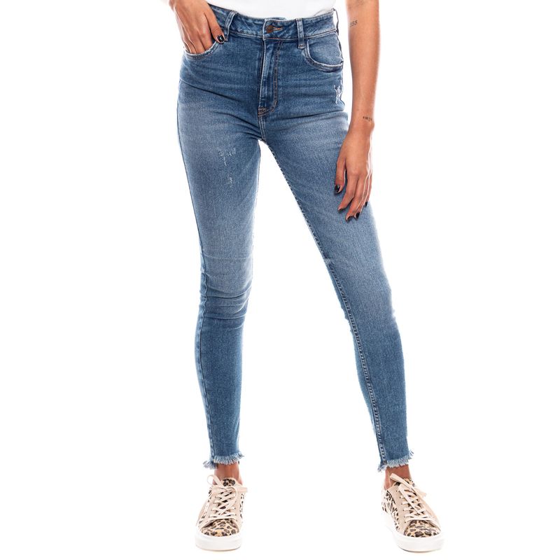 COLOR BLUE - High Waist Skinny Fit Jeans Tono Medio