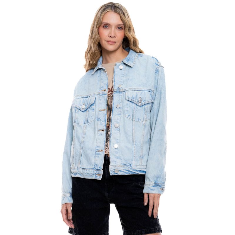 COLOR BLUE - Chaqueta Denim Trucker Tono Medio