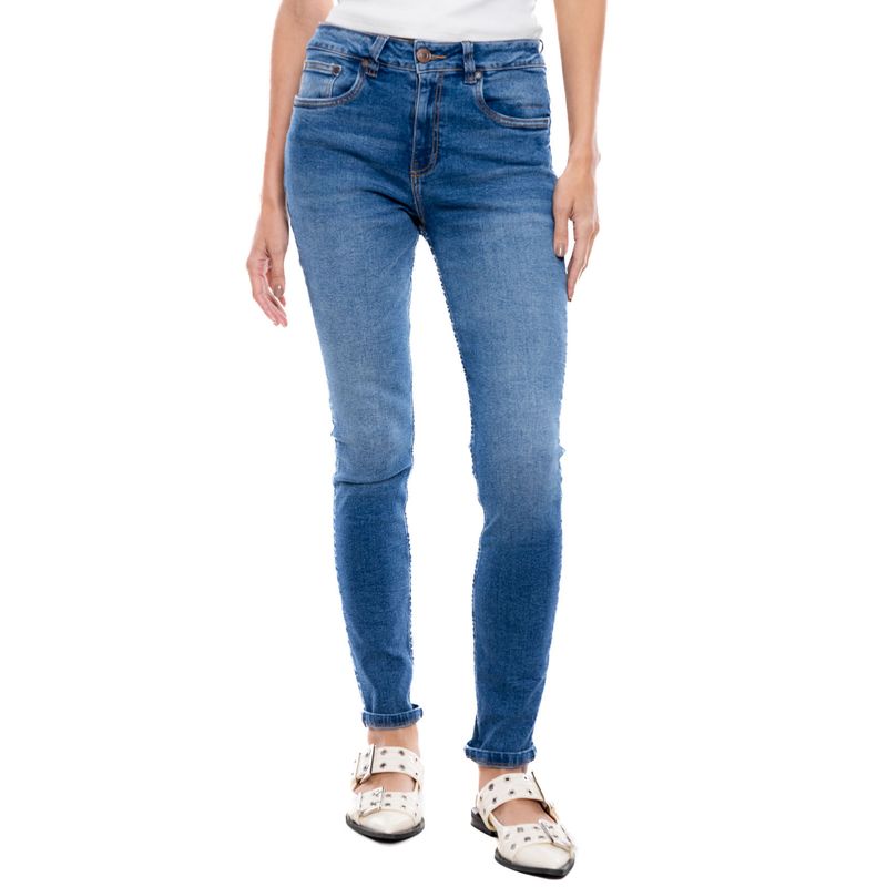 COLOR BLUE - Medium Waist Skinny Fit Jeans Tono Medio