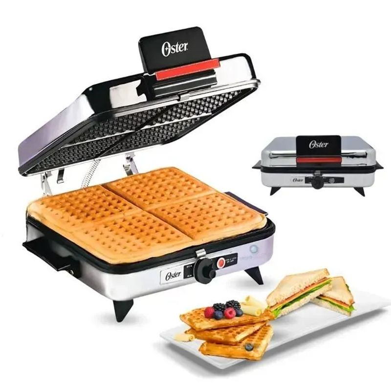 OSTER - Plancha Sandwichera Waflera 4 Puestos 3 en 1 OSTER