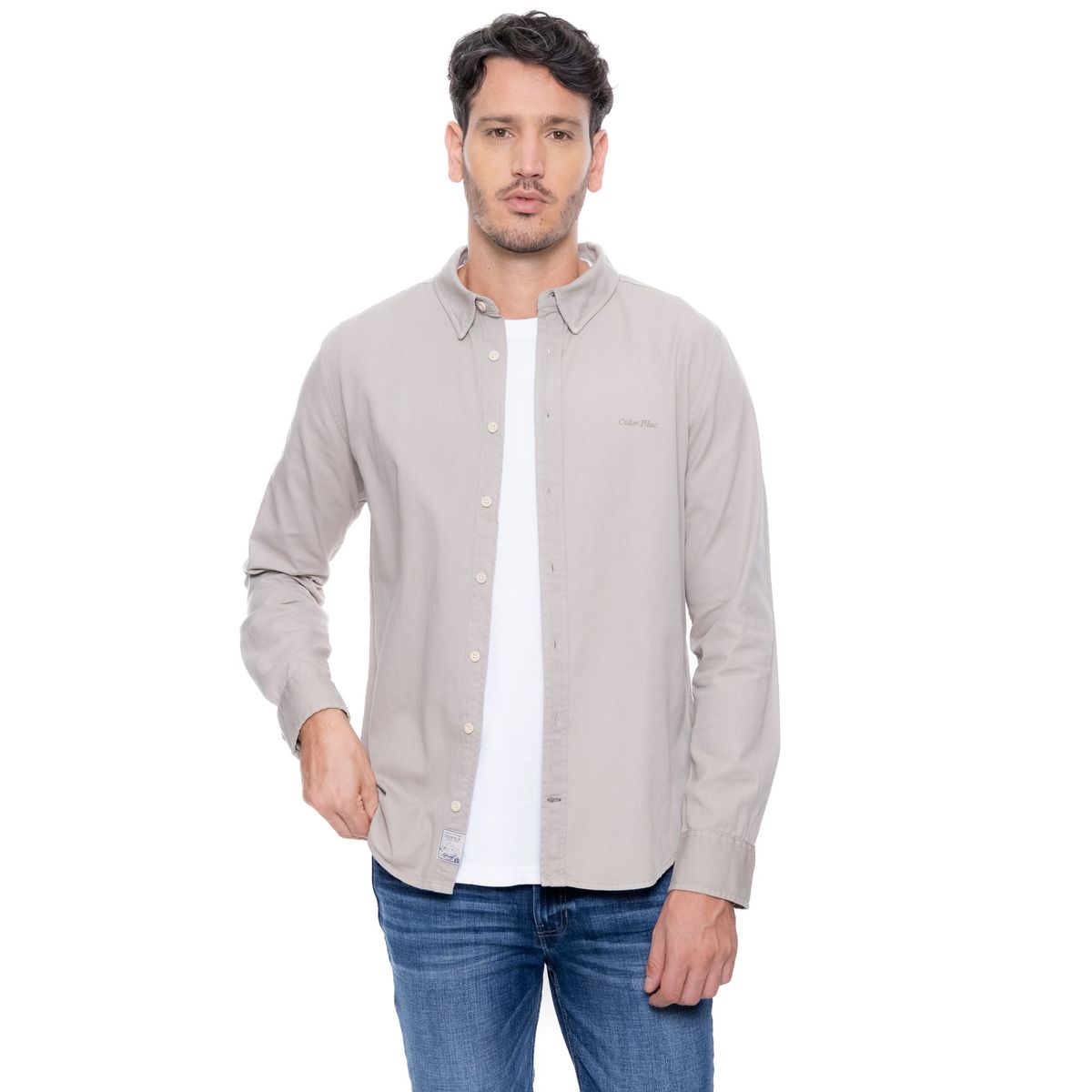 COLOR BLUE - Camisa Manga Larga Unicolor