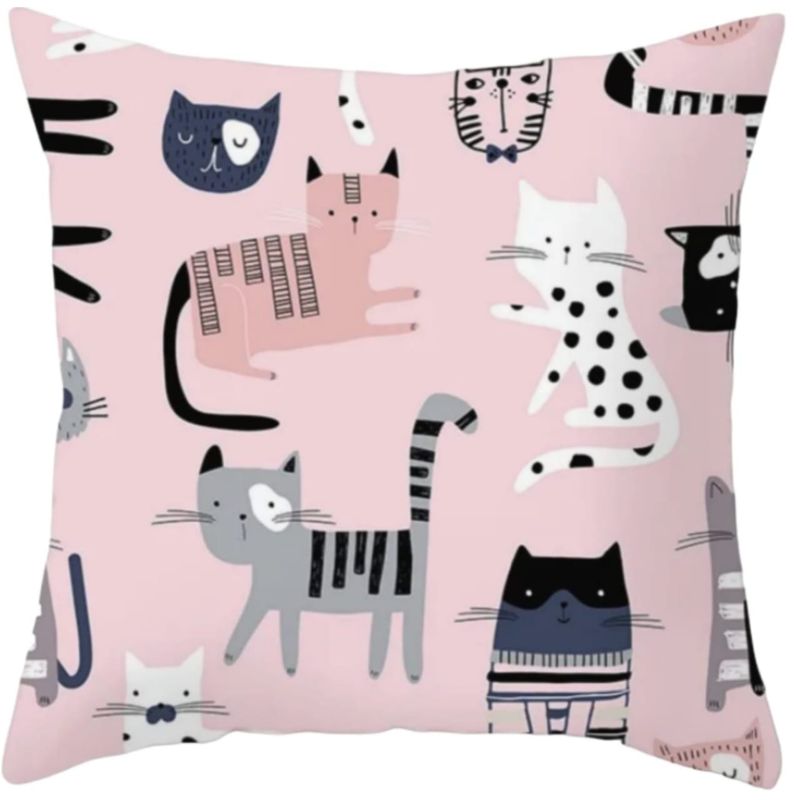 GENERICO - Funda para Cojin Estampado de Gatos 45 cm x 45 cm