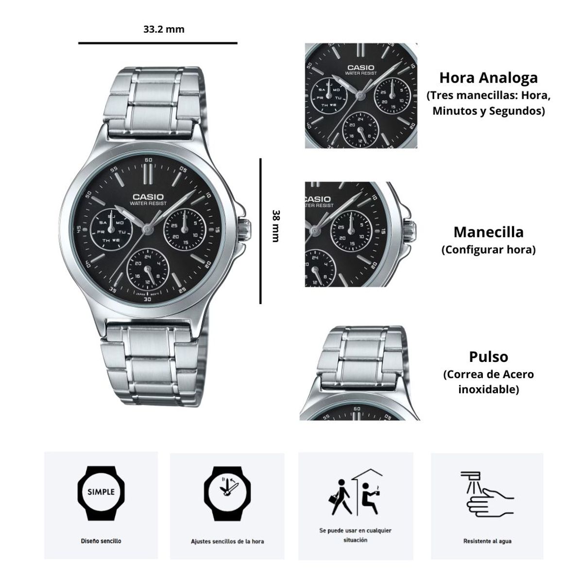 CASIO - Reloj Casio LTP-V300D-1A Para Dama Diseño Elegante