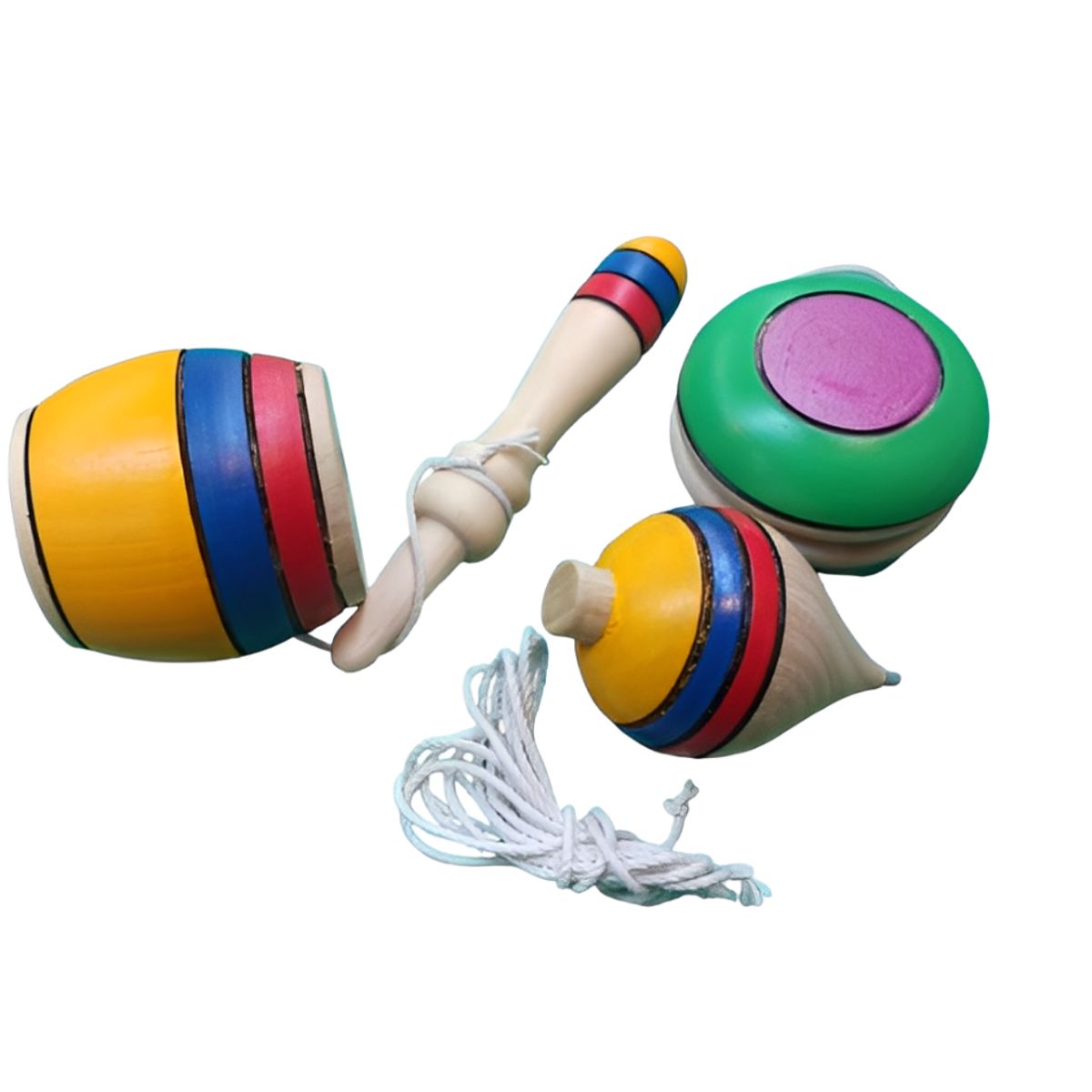 JUGANDO Y EDUCANDO - Juego Set Yoyo Trompo Y Coca Colombia Madera Para Niños