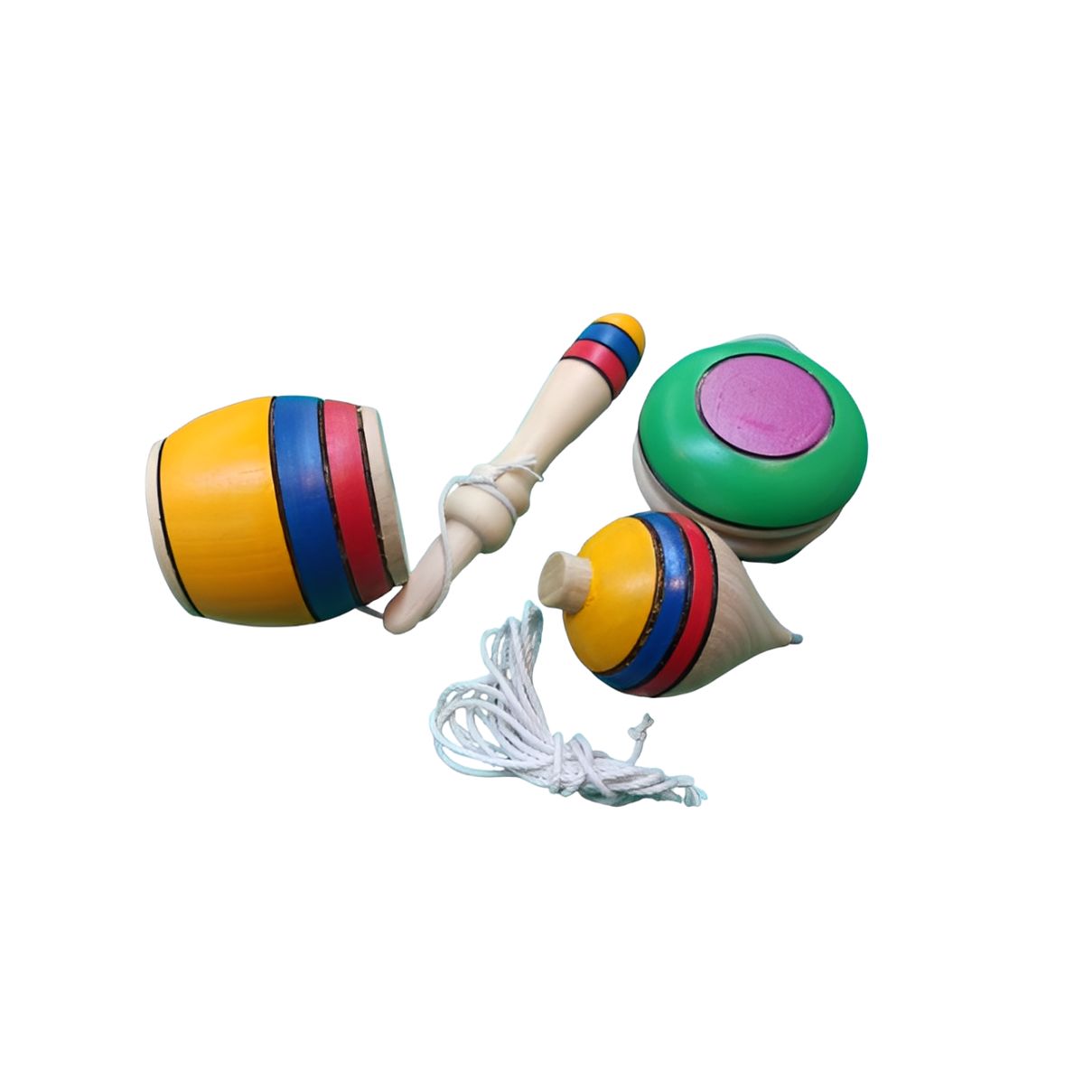 JUGANDO Y EDUCANDO - Juego Set Yoyo Trompo Y Coca Colombia Madera Para Niños