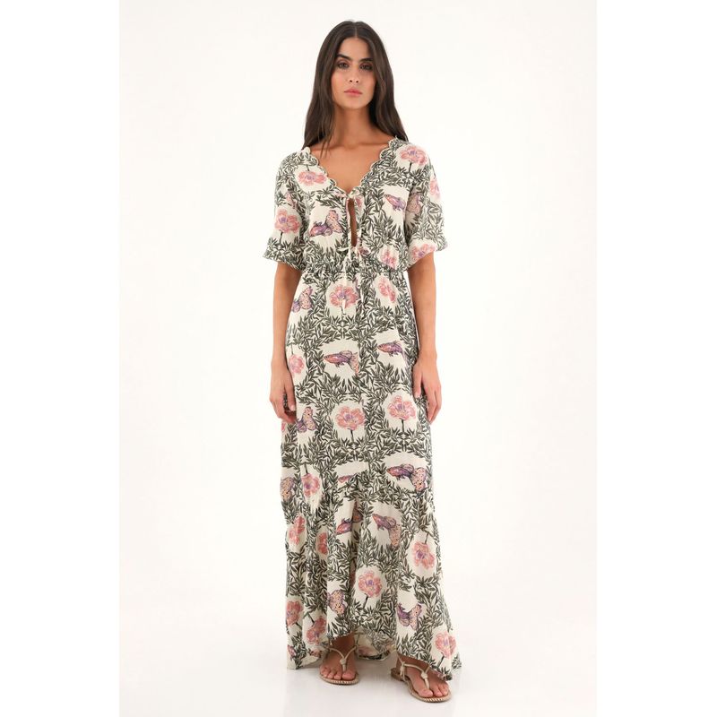 TOPMARK - Vestido largo estampado con escote en V para mujer