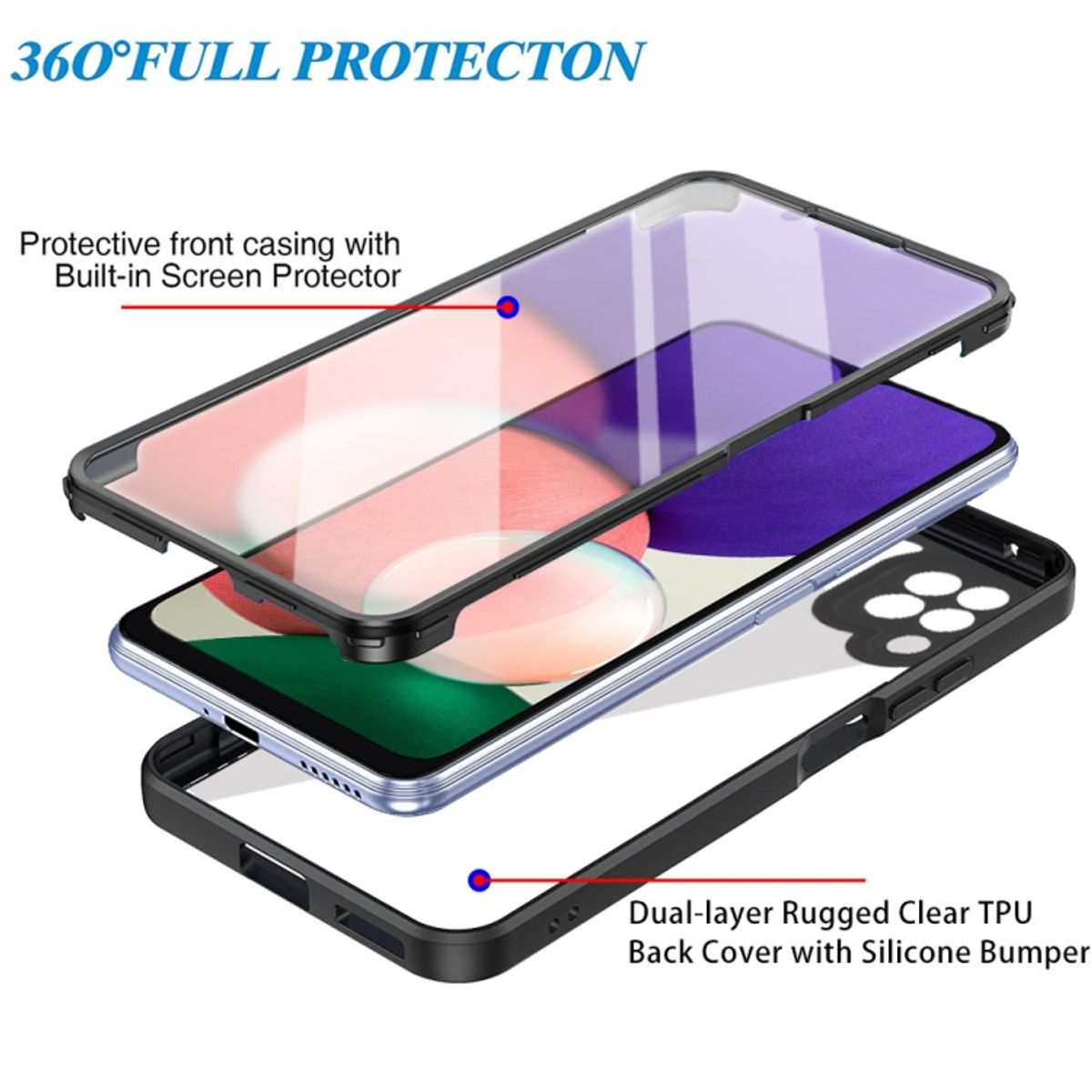 GENERICO - Estuche Protector Case Funda 2 En 1 Full 360 Para Samsung A22 4g Negro