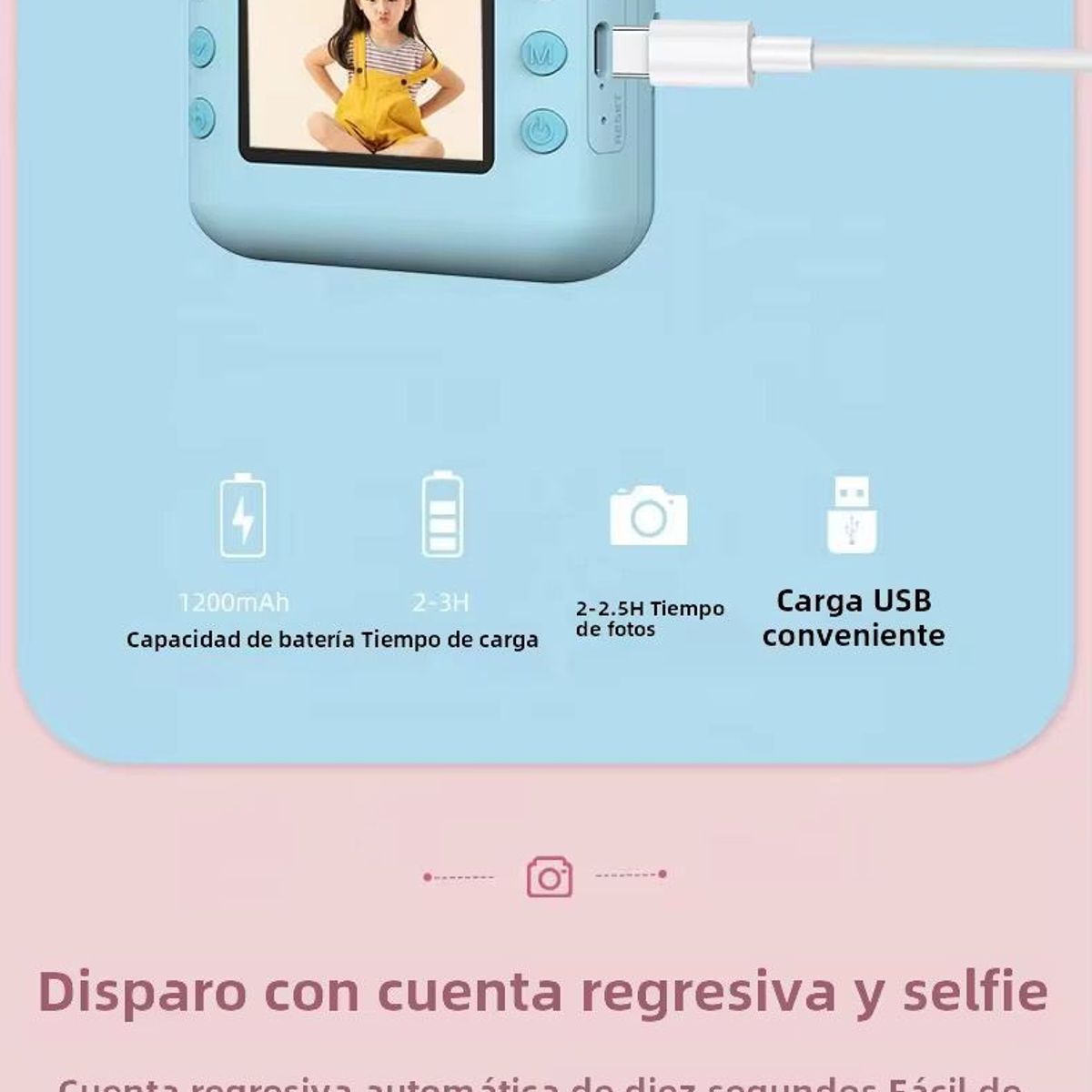 LANZURY IMPORTACIONES - Camara Impresora Termica Infantil Portatil Animada- AZUL