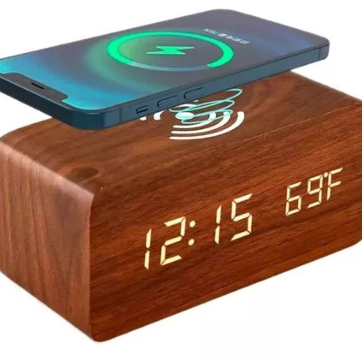 ZHOPI CO - Reloj Despertador Digital Con Cargador Inalambrico Led Madera