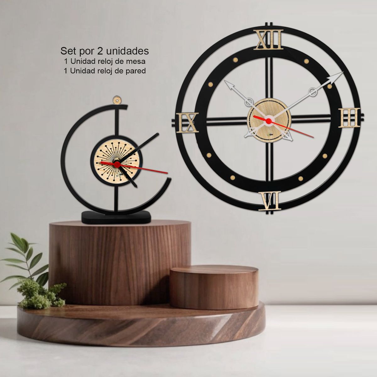 XTREME - Set x 2Und - Reloj Pared Memorial +Un Reloj Mesa Elegance Negro