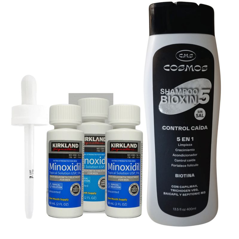 SIGNATURE - Kit Minoxidil Kirkland 5 % 3x60 ml + Shampoo  Crecimiento unisex