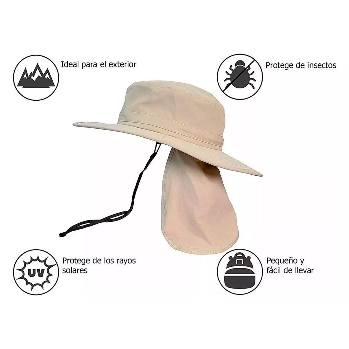 VITTORIA - Sombrero Pesquero Safari Capa Protección Cuello Playa Sol