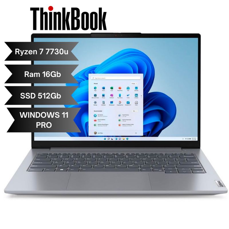 LENOVO - LENOVO THINKBOOK RYZEN 7 7730U - Ram 16GB DDR5 - 512GB SSD - WIN 11 PRO 14" - RJ45