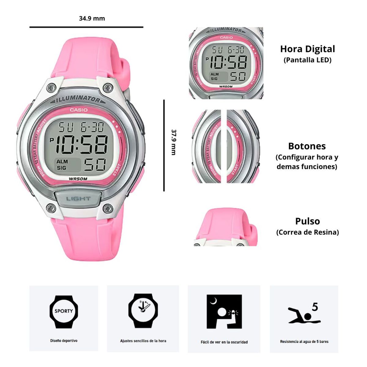 CASIO - Reloj Mujer Casio LW-203-4A Diseño Deportivo