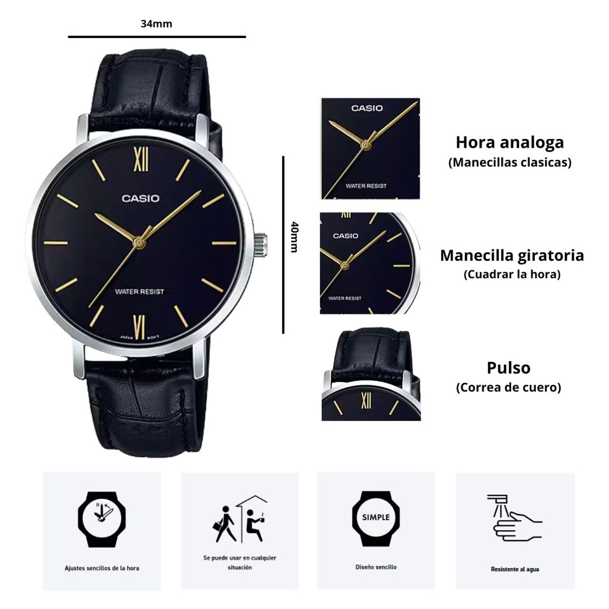 CASIO - Reloj Casio Modelo LTP-VT01L-1B Diseño Elegante