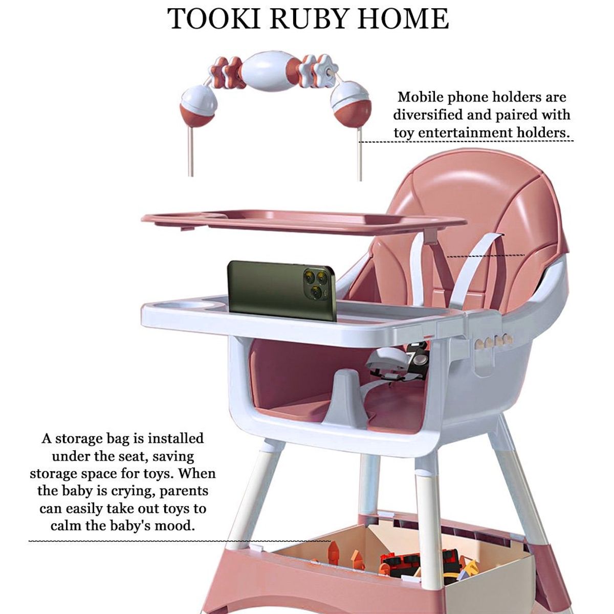 LANZURY IMPORTACIONES - Comedor Portátil Para Bebe Bandeja Extraible 2 Niveles ROSA