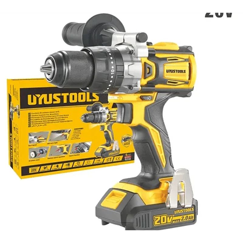 UYUSTOOLS - TALADRO IMPACTO INA. UYUSTOOLS BRUSHLESS 13mm 60N.m 20V 2 BATERIAS 2.0AhX UY-ITL202