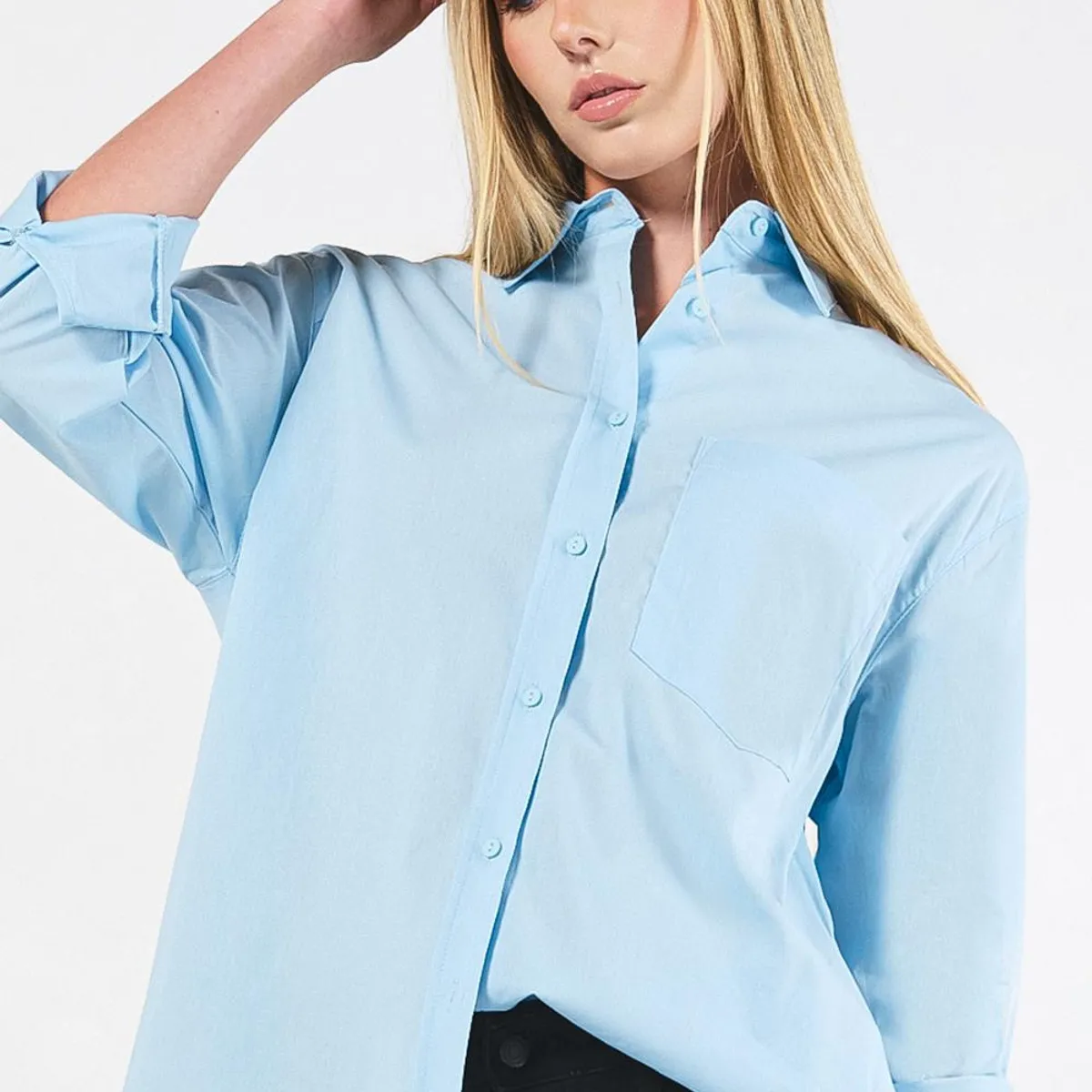 KOAJ - KOAJ Blusa manga larga unicolor oversize con cuello camisero Mujer