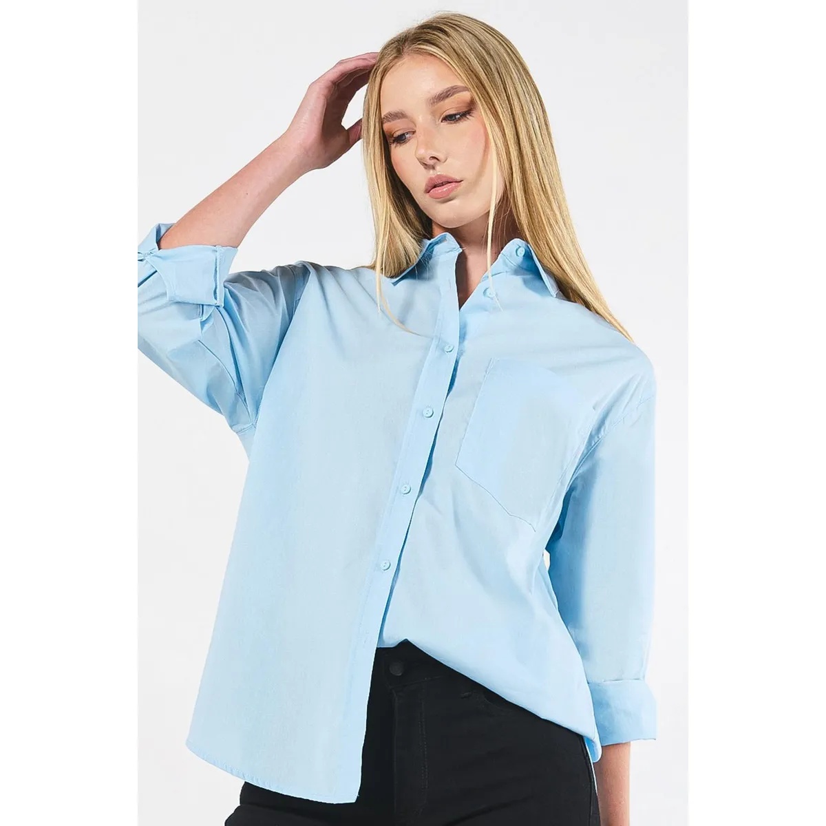 KOAJ - KOAJ Blusa manga larga unicolor oversize con cuello camisero Mujer