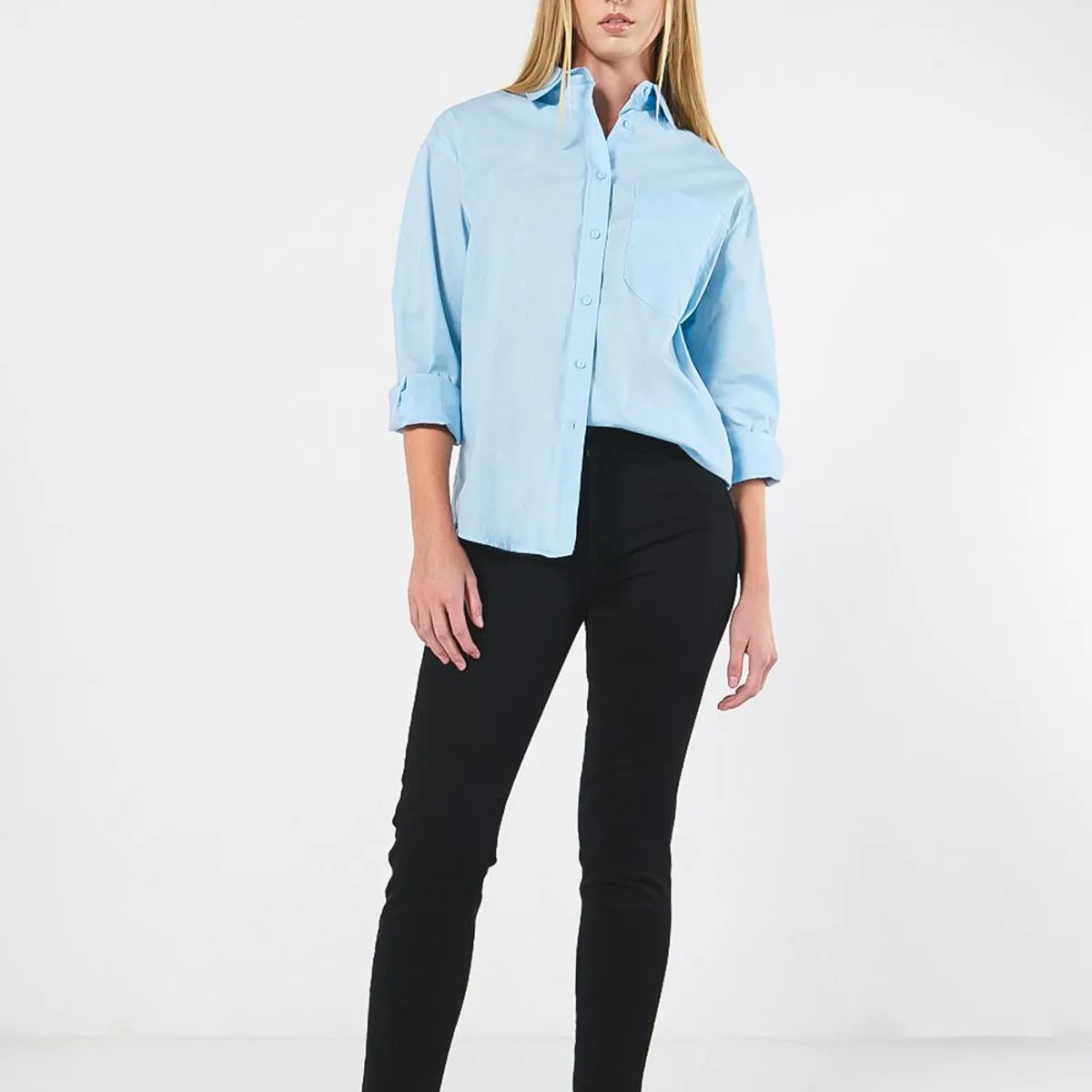 KOAJ - KOAJ Blusa manga larga unicolor oversize con cuello camisero Mujer