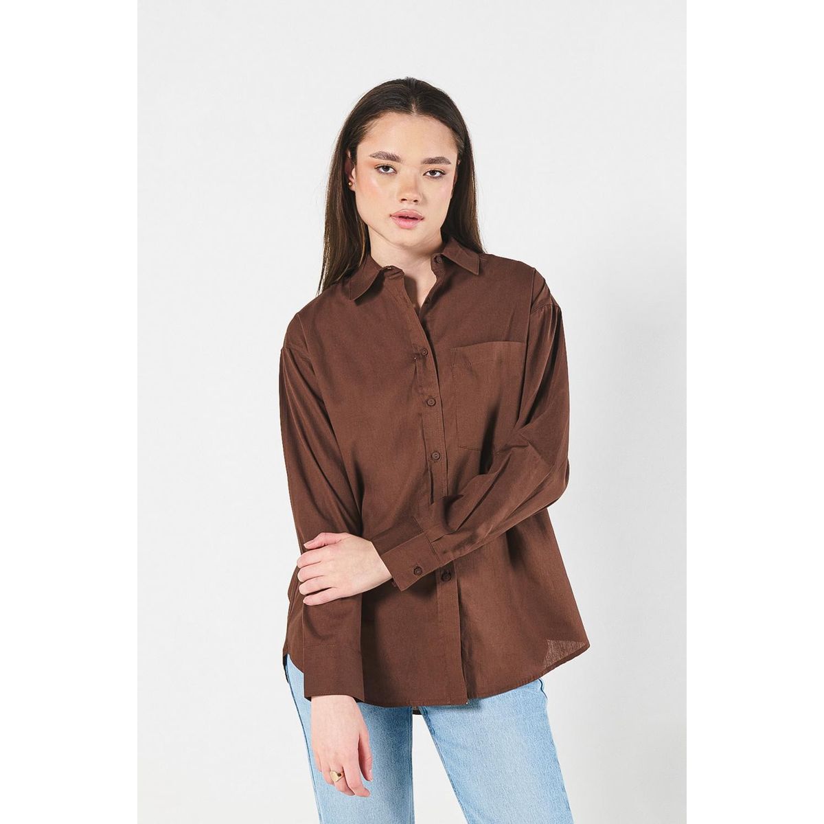 KOAJ - KOAJ Blusa manga larga unicolor oversize con cuello camisero Mujer