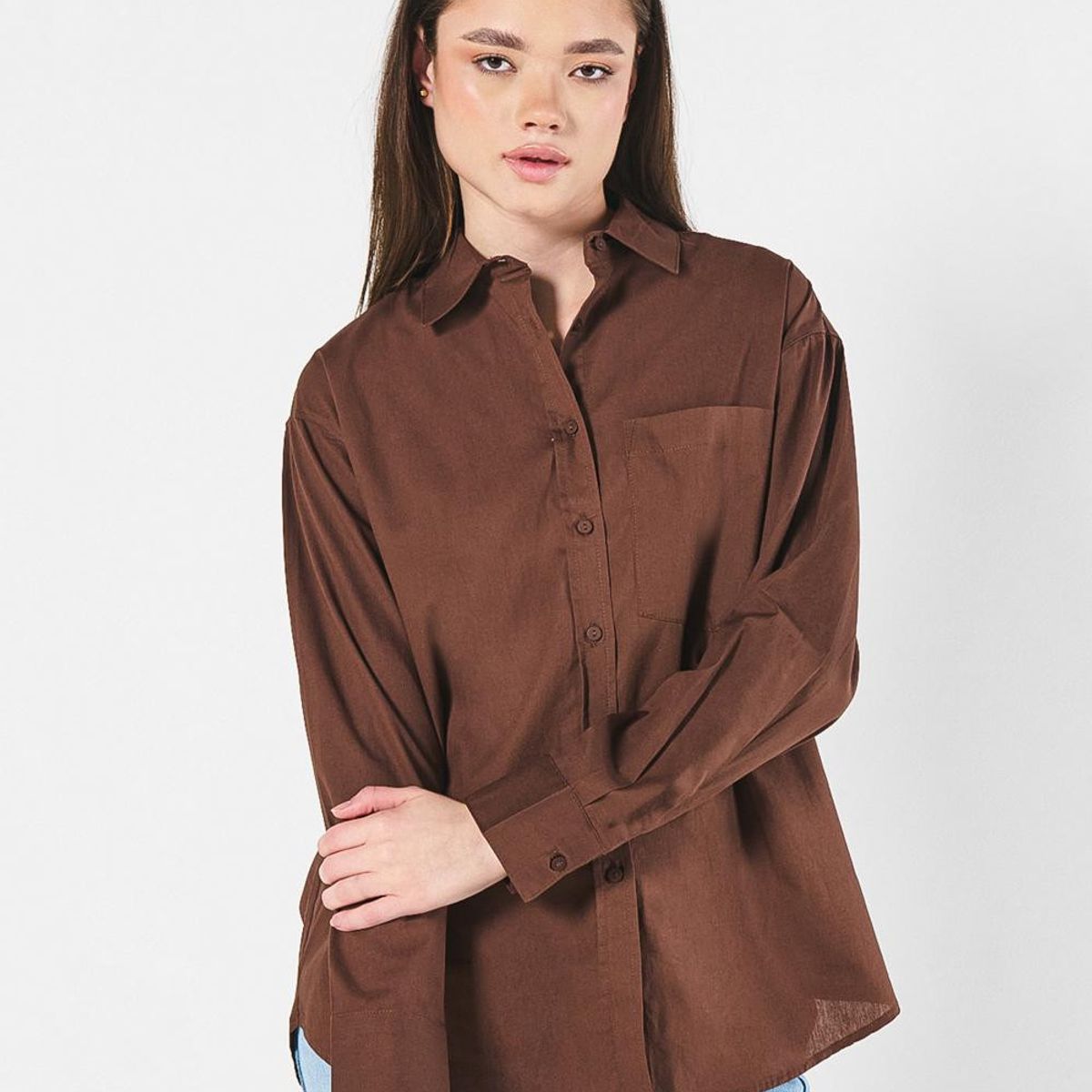 KOAJ - KOAJ Blusa manga larga unicolor oversize con cuello camisero Mujer