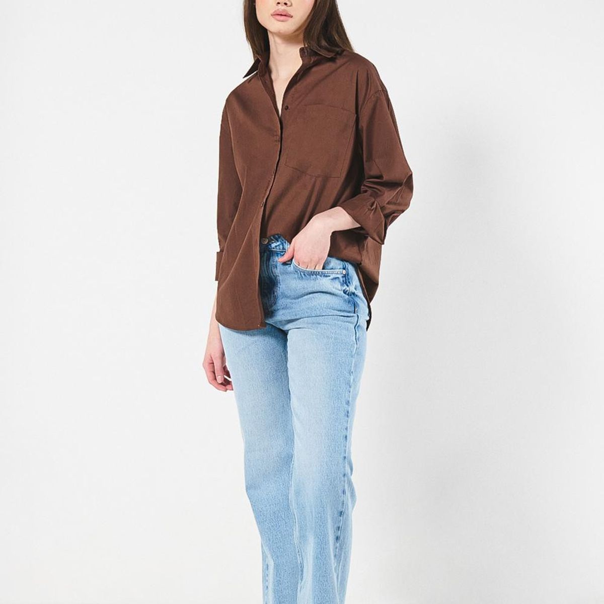 KOAJ - KOAJ Blusa manga larga unicolor oversize con cuello camisero Mujer