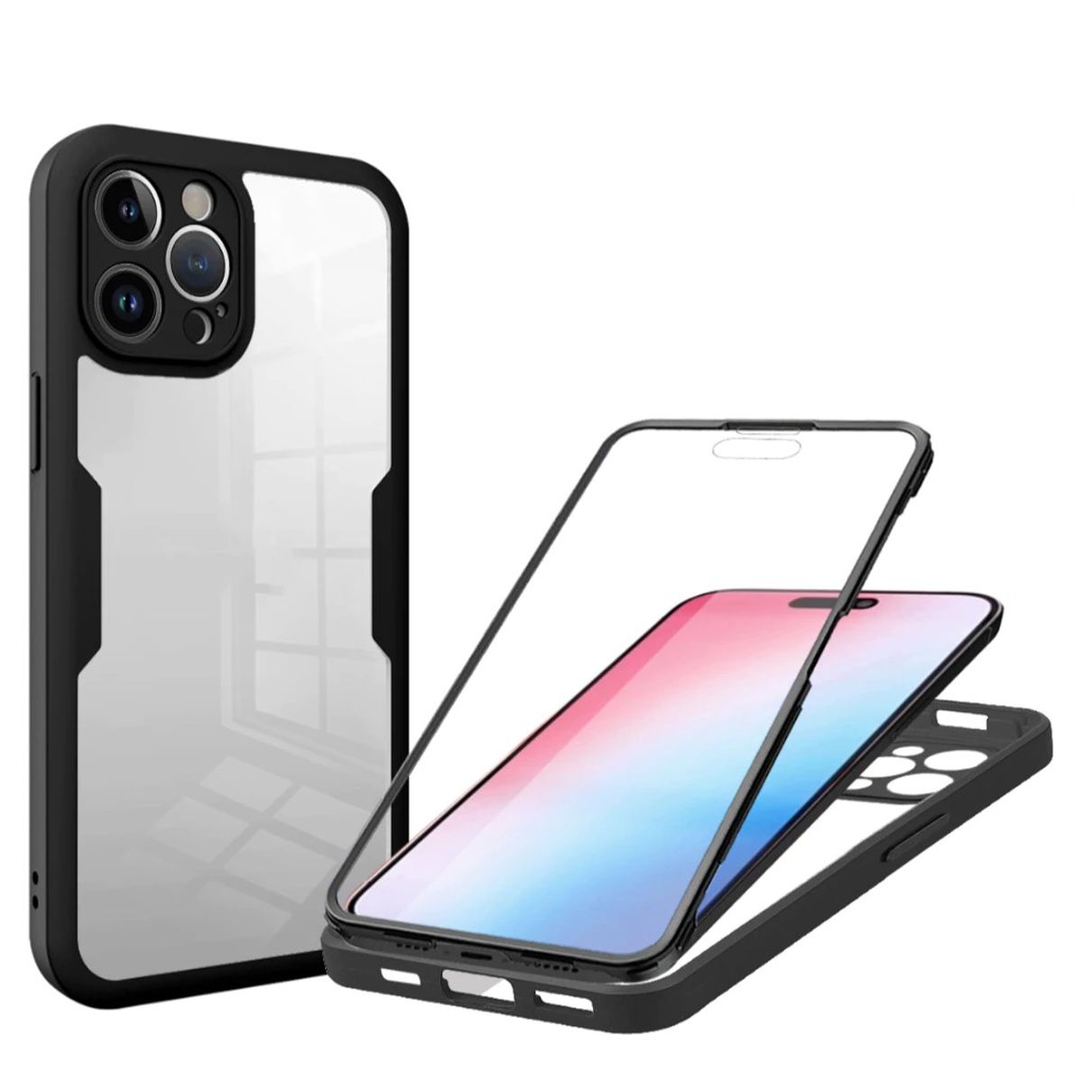GENERICO - Estuche Protector Case Funda Full 360 Para Iphone 12 Pro Max Negro