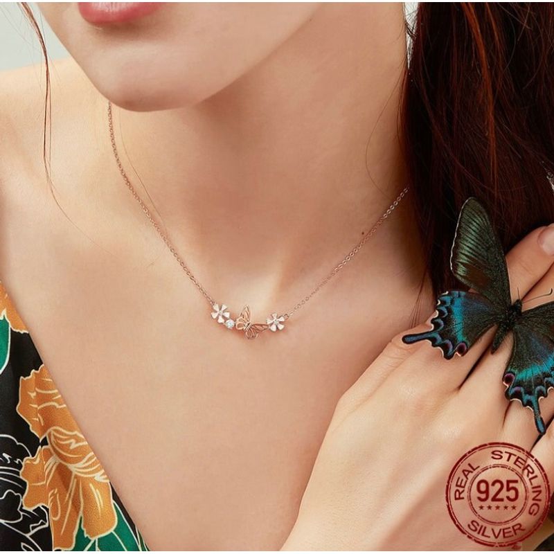 ALHAJAS - Collar Alhajas Para Mujer Mariposa Con Flores Fabricado En Plata 925