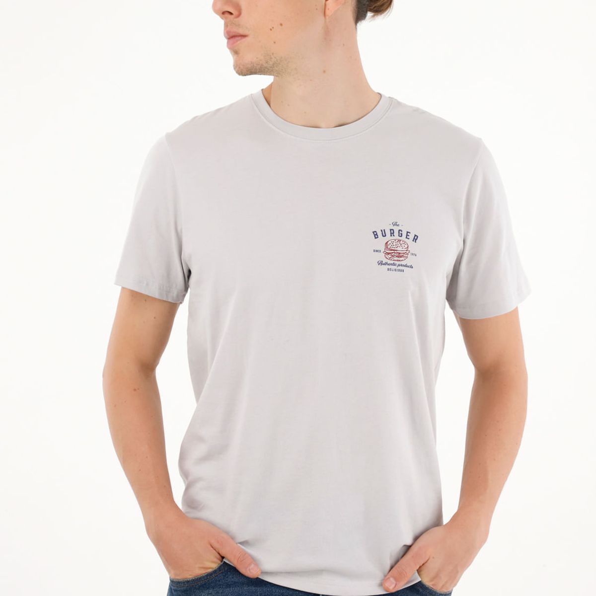 TENNIS - Camiseta gris estampada para hombre