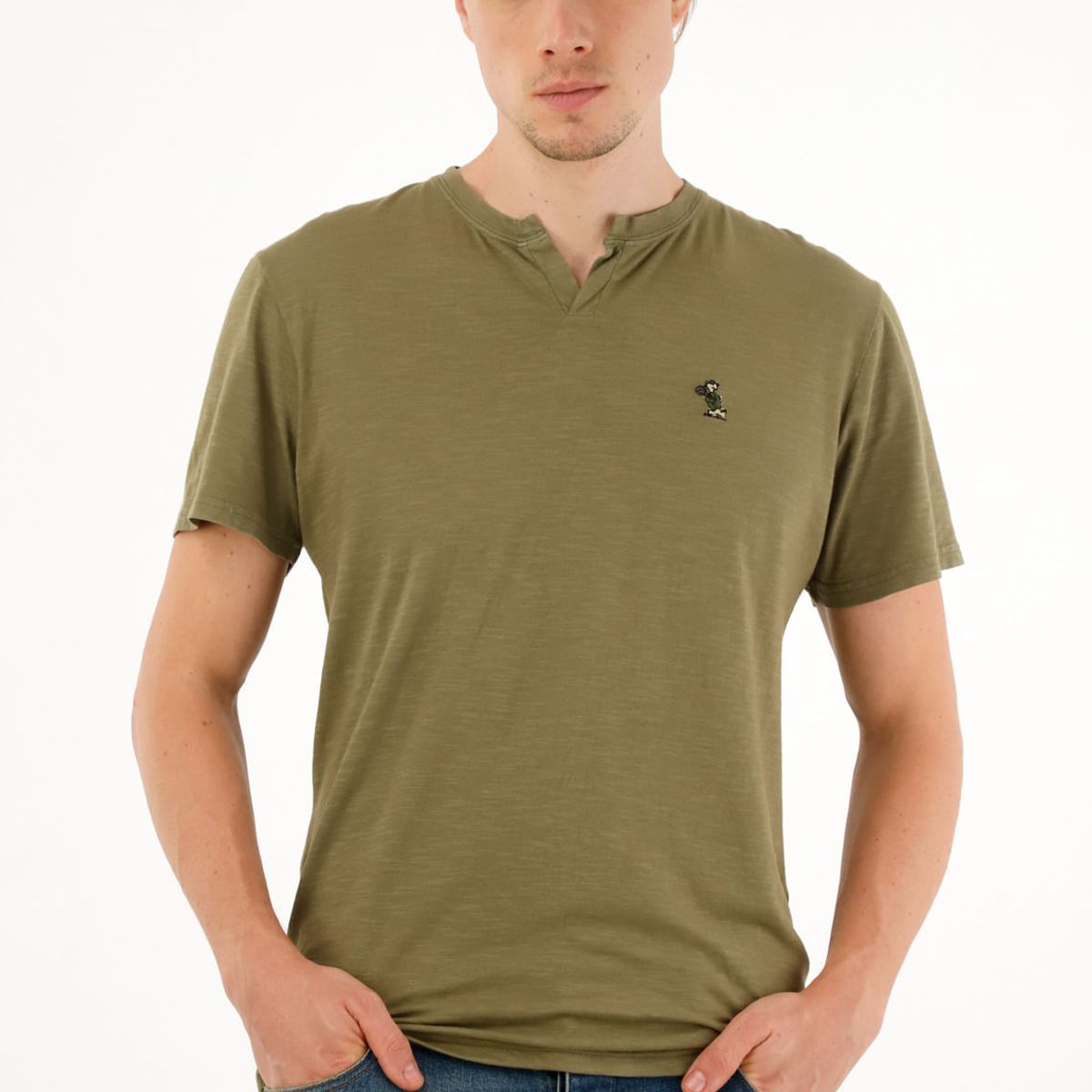 TENNIS - Camiseta verde con abertura en V para hombre