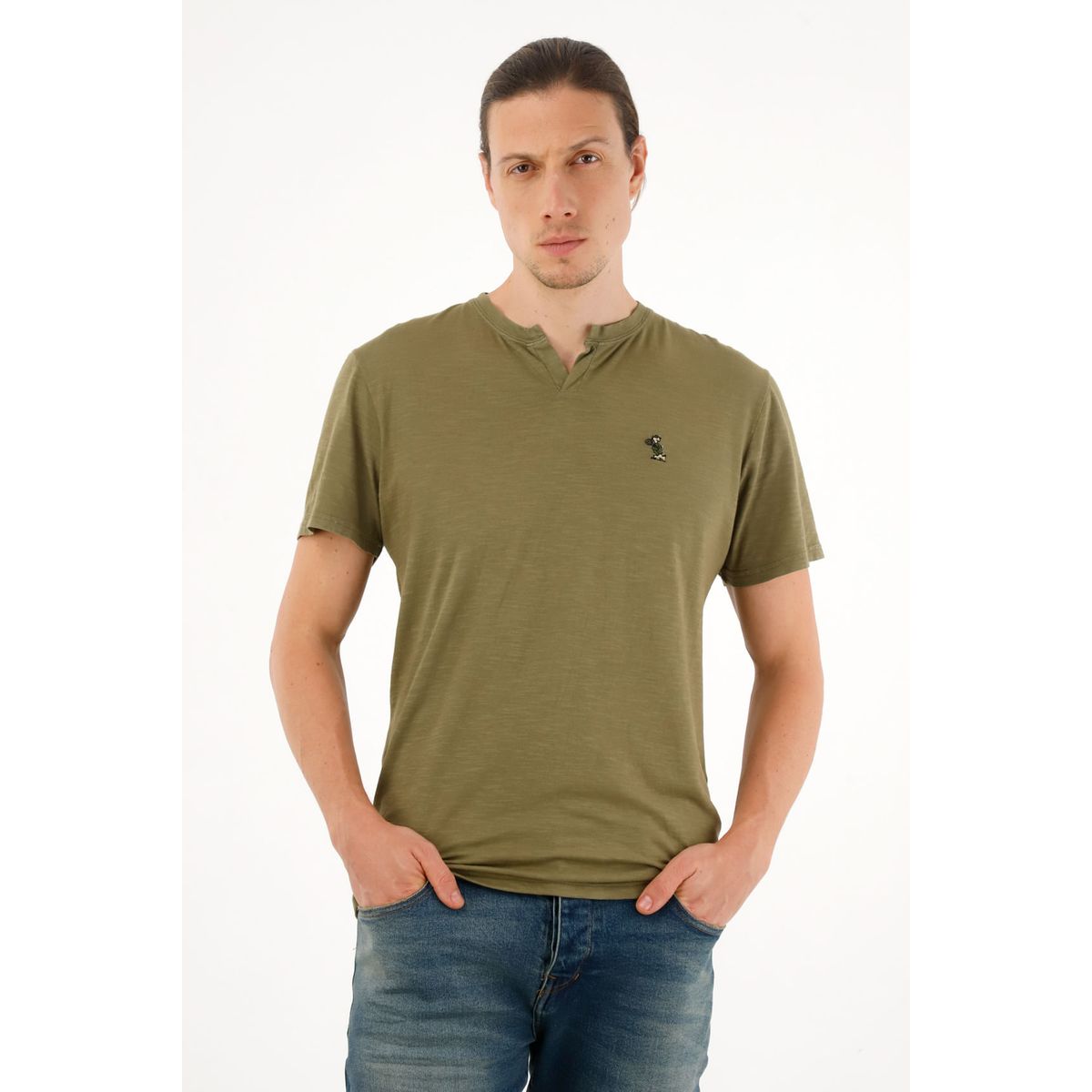 TENNIS - Camiseta verde con abertura en V para hombre