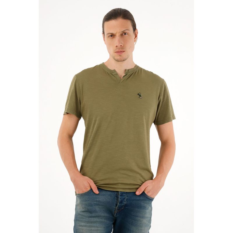 TENNIS - Camiseta verde con abertura en V para hombre