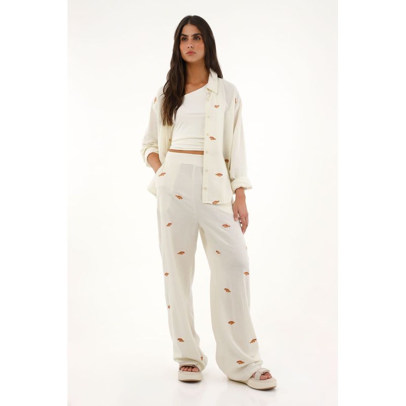 TOPMARK - Pantalón Recto tiro alto con bordados para mujer