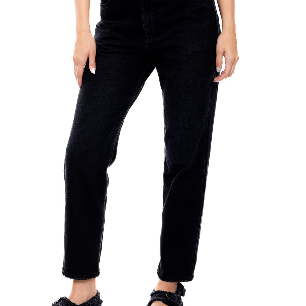 COLOR BLUE - Black Denim High Waist Mom Fit Jeans