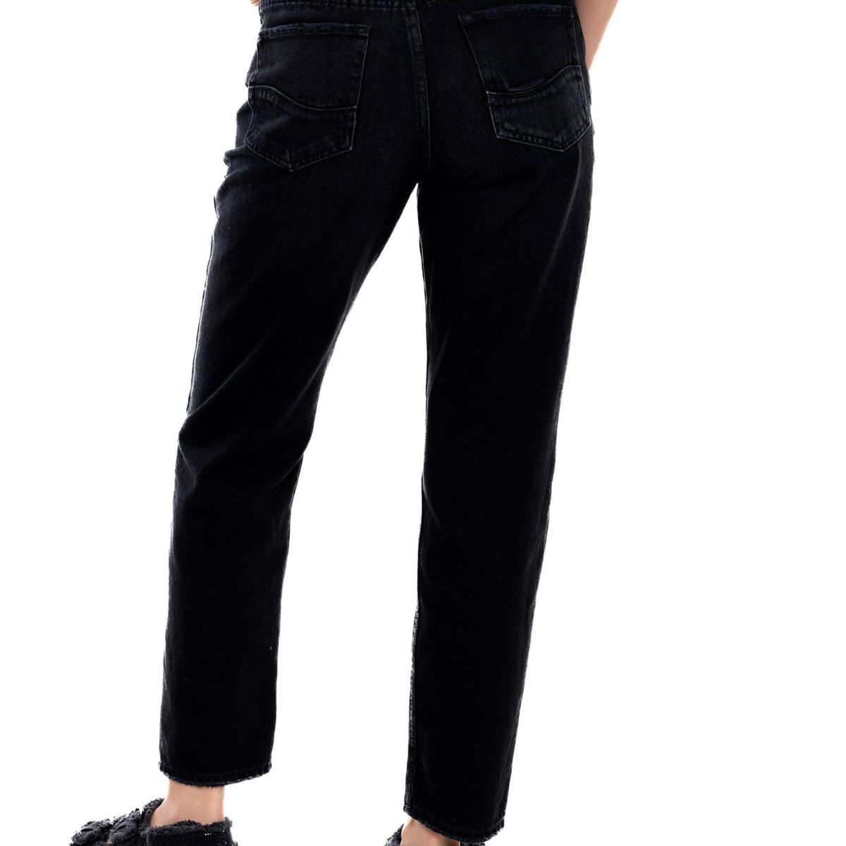 COLOR BLUE - Black Denim High Waist Mom Fit Jeans