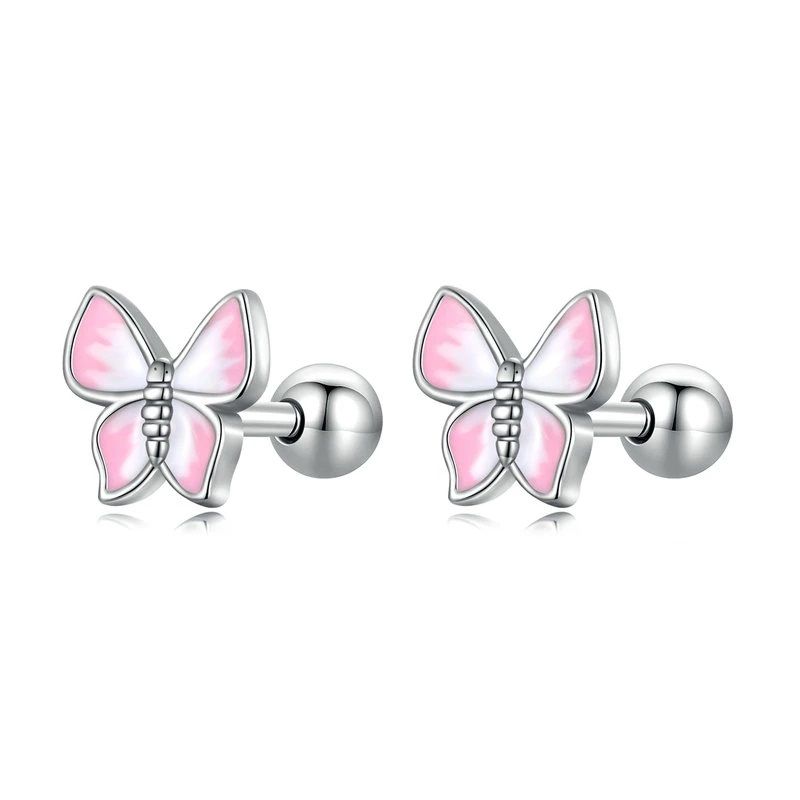 ALHAJAS - Aretes Topos Para Mujer O Niña Mariposa Broche Seguro En Plata 925
