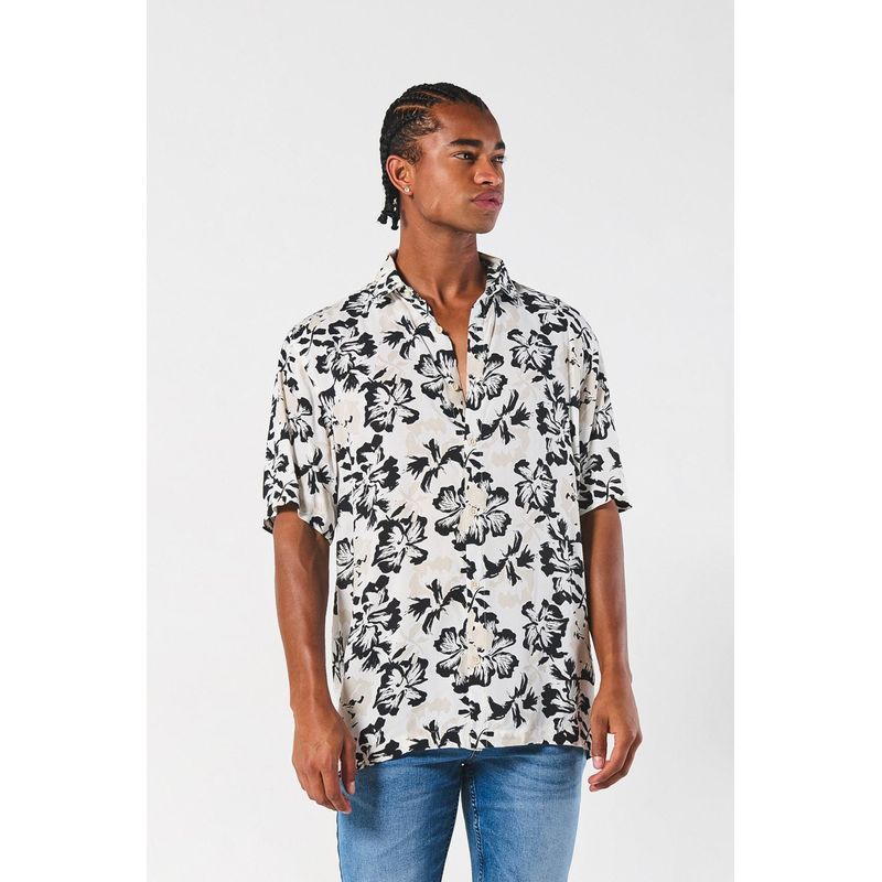 KOAJ - KOAJ Camisa estampada unicolor con manga corta y botones HOMBRE