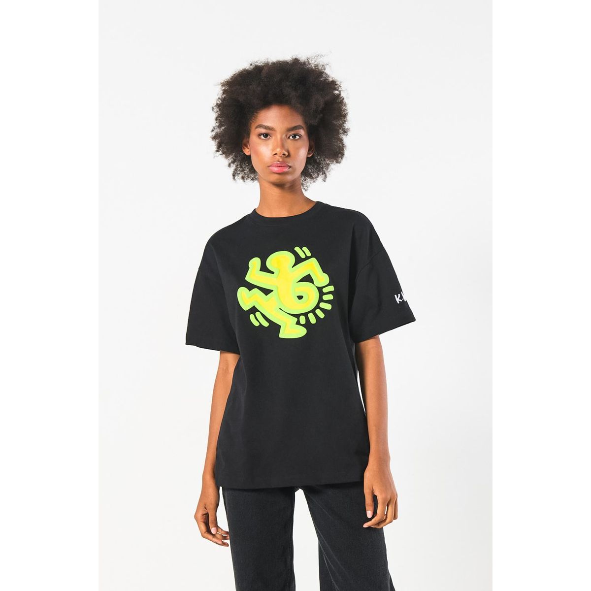 KOAJ - KOAJ Camiseta manga corta negra oversize con arte de Keith  Mujer