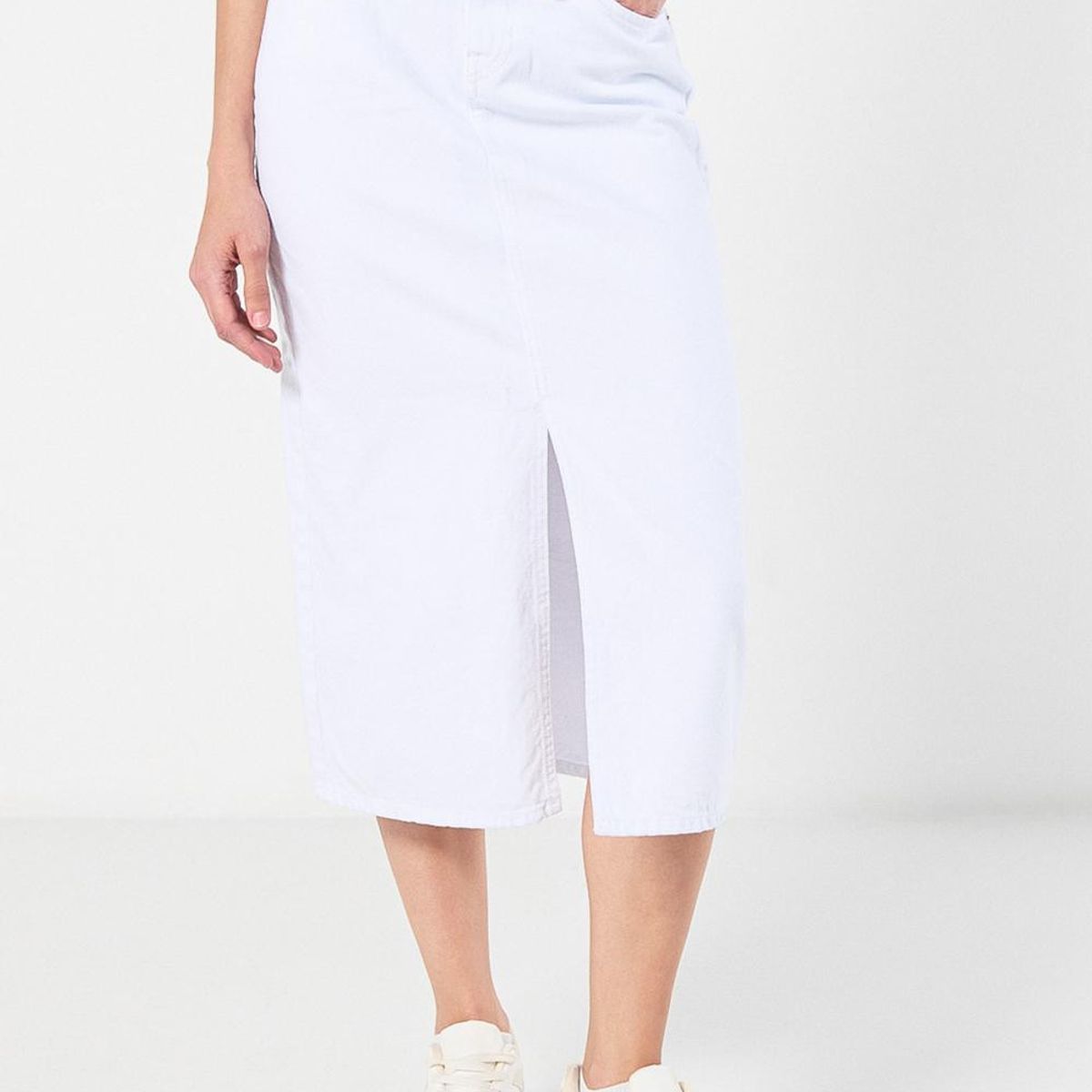 KOAJ - KOAJ Falda blanca larga tiro alto en jean con abertura en f Mujer