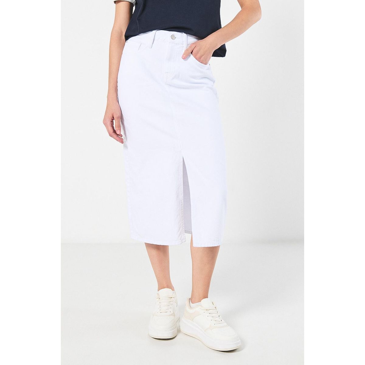 KOAJ - KOAJ Falda blanca larga tiro alto en jean con abertura en f Mujer