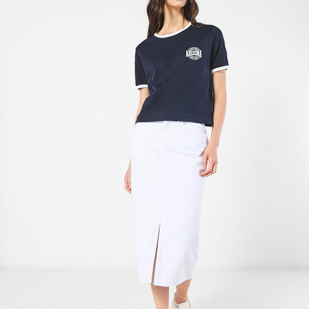 KOAJ - KOAJ Falda blanca larga tiro alto en jean con abertura en f Mujer