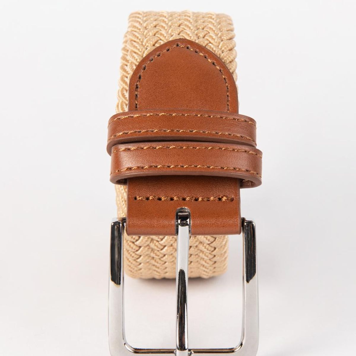 KOAJ - KOAJ Cinturón kaki claro trenzado con doble pasador Hombre